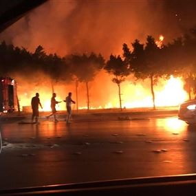 بالصور والفيديو: حريق كبير على اوتوستراد انطلياس